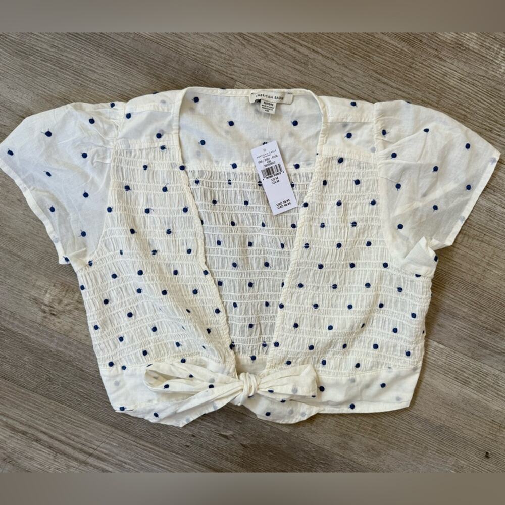 American Eagle Women’s Medium Crop Top Tie Front New NWT Polka Dot